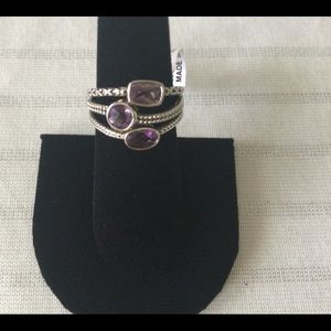 Sterling Silver Three Row Amethyst Ring